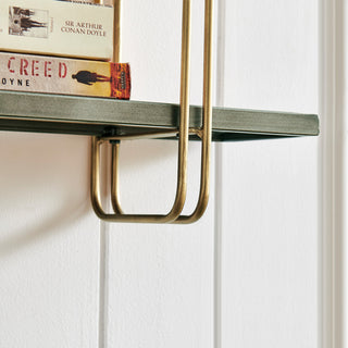 Danya B. Two-Tier Warm Gold and Washed Oak Brown Hanging Wall Mounted Shelf