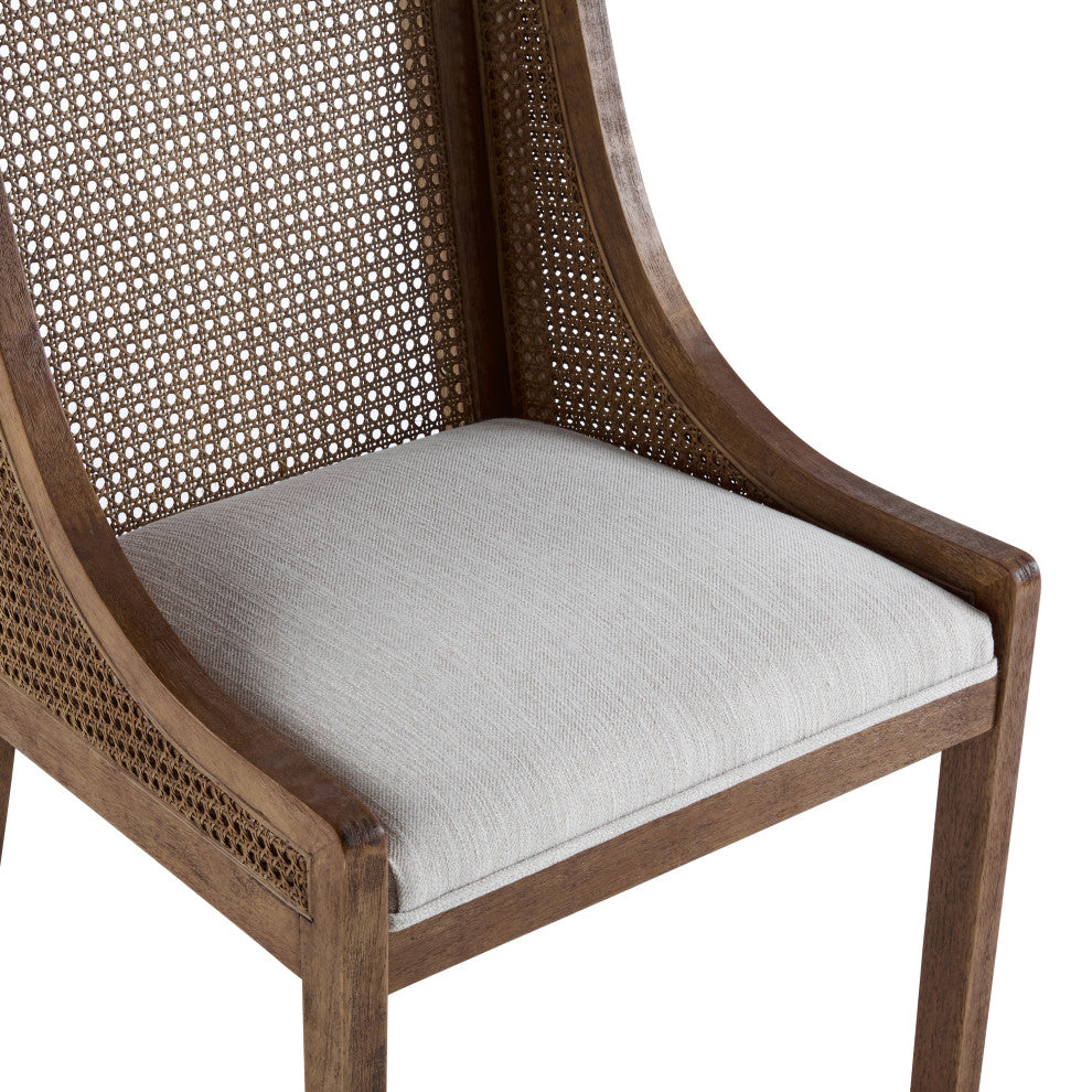 Wendell Rustic Fabric Upholstered and Cane Dining Chairs, Set of 2, Beige/Brown