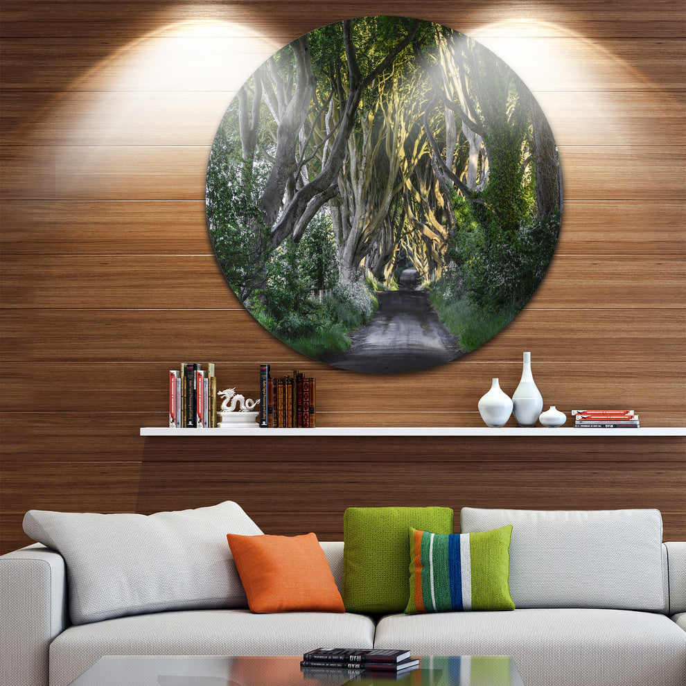 The Dark Hedges Ireland Landscape, Photo Round Metal Wall Art, 11"