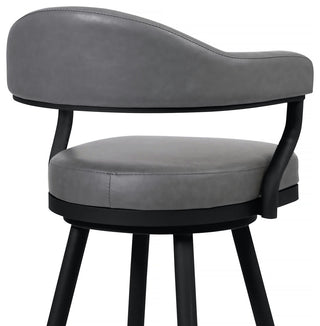 Justin 30" Bar Height Swivel Grey Faux Leather Bar Stool with Black Metal Legs