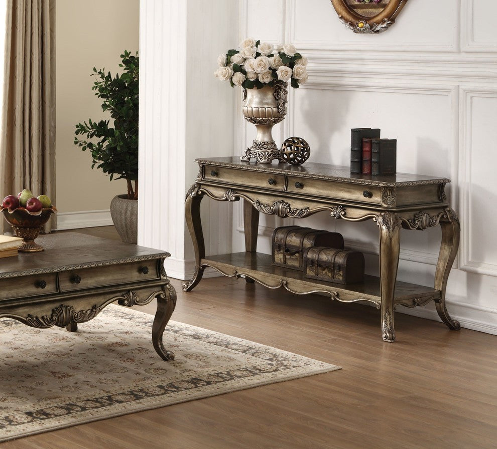 Acme Ragenardus Victorian Sofa Table, Vintage Oak