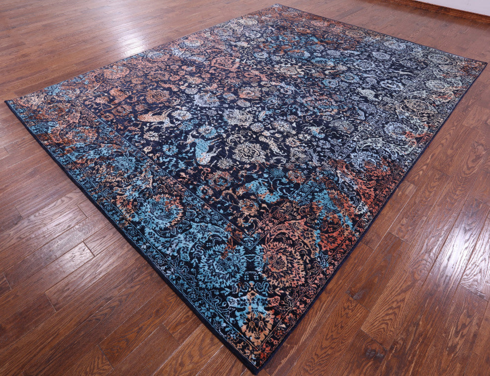 Persian Hunting Scene Handmade Wool & Silk Rug 9' 2" X 12' 1" - Q15555