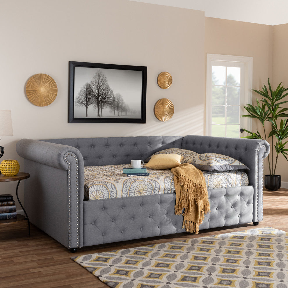 Janelle Contemporary Fabric Upholstered Daybed, Gray, Queen