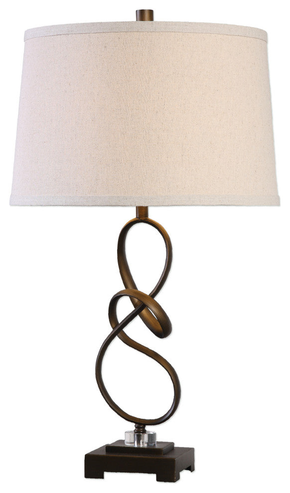 Uttermost Tenley Steel Crystal Table Lamp in Oil Rubbed Bronze and Light Beige