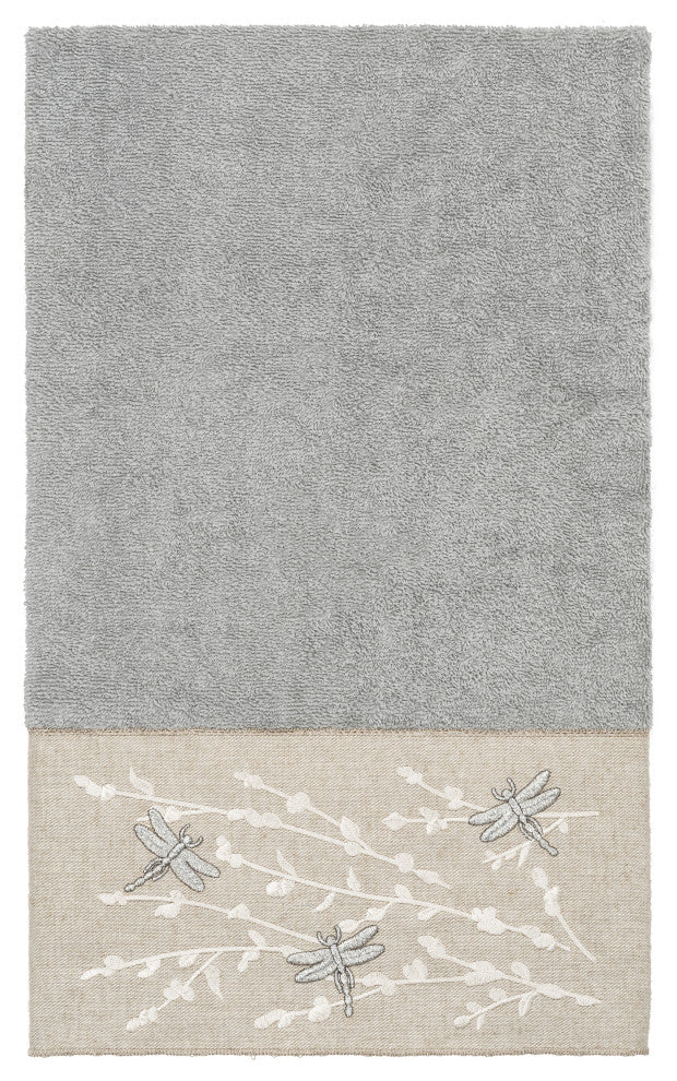 Linum Home Turkish Cotton Braelyn 3-Piece Embellished Towel Set, Light Gray