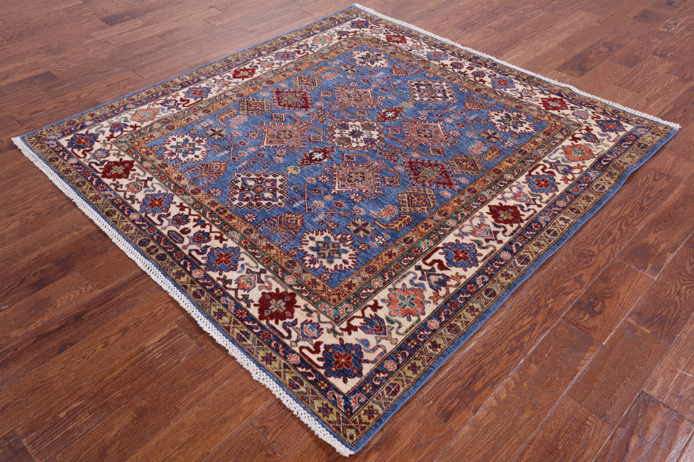 6' Square Handmade Super Kazak Rug Q10349