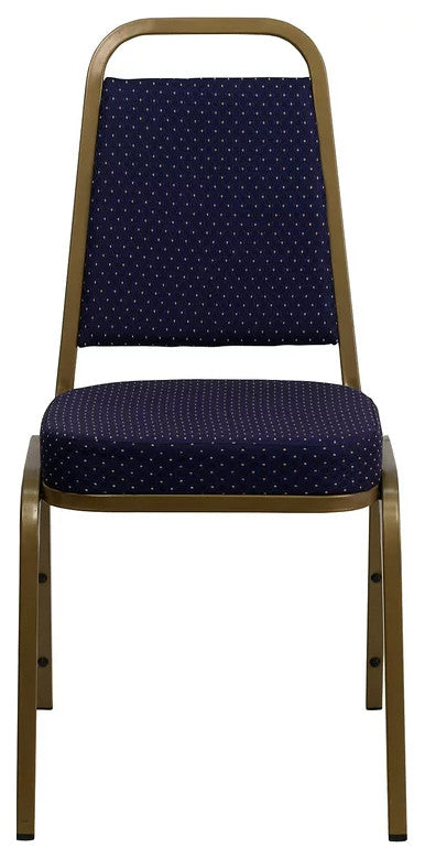 4 Pack Dining Chair, Padded Seat & Trapezoid Back, Navy Pattern Fabric/Gold