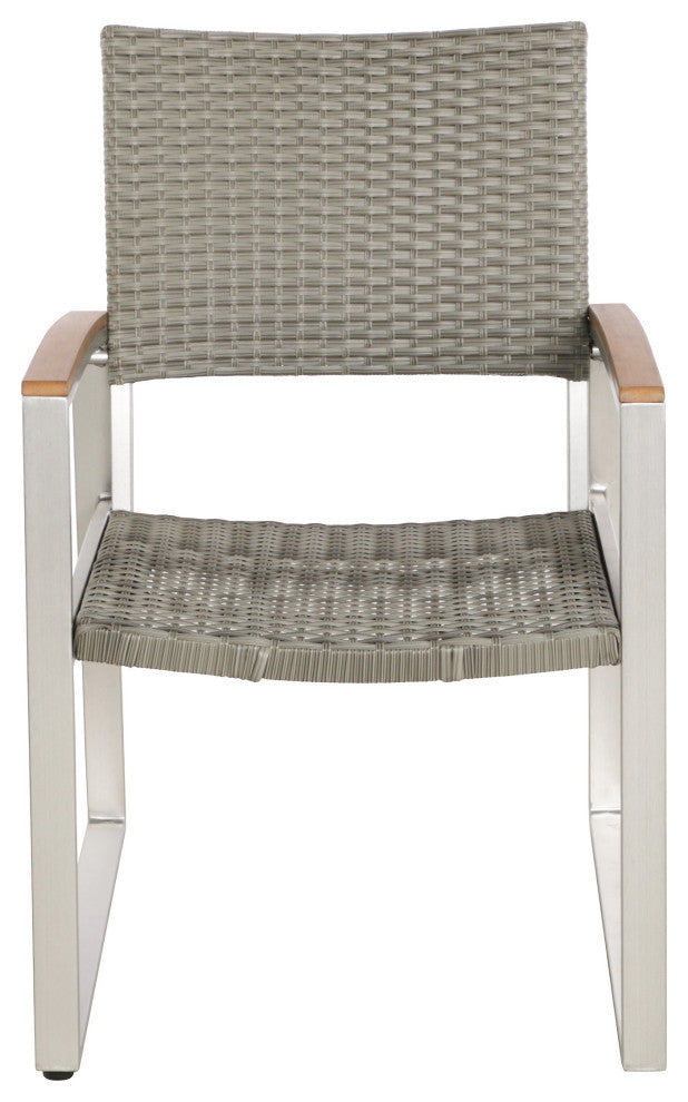 GDF Studio Tabby Outdoor Al 7Pcs Dining Set With Chairs, Silver/Gray Wicker