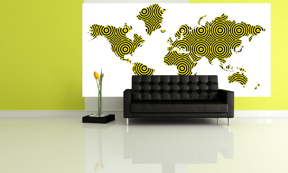 Studio Map Mural, Black and Yellow Circles, Peel and Stick, 1 Panel, 74"x36"