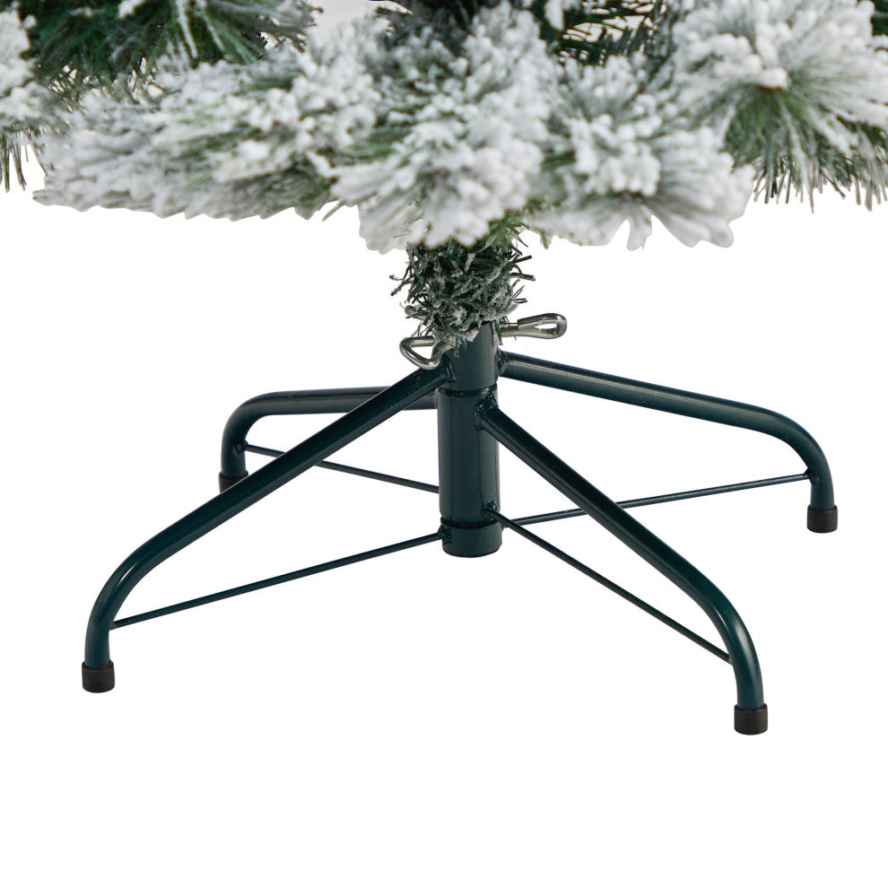 Nearly Natural 4ï¿½Flocked Oregon Pine Artificial Christmas Tree /100 Clear Lights
