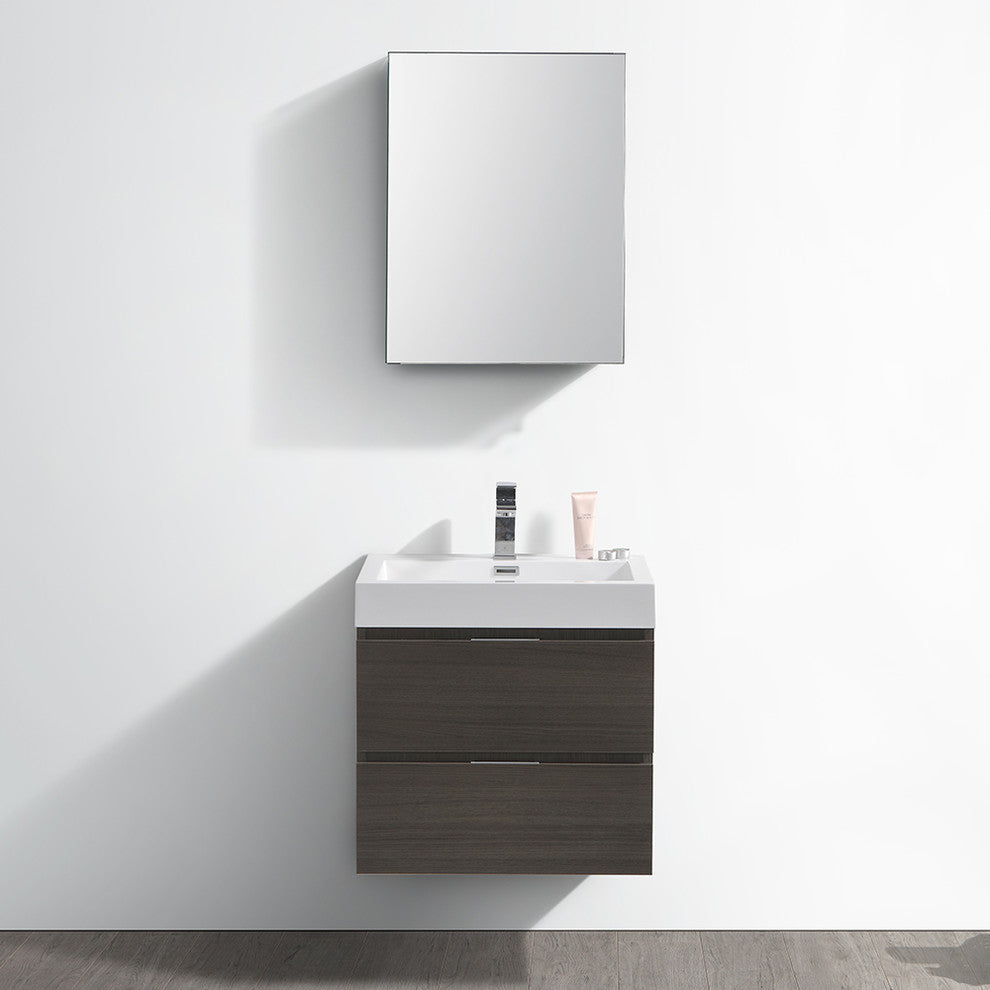 Valencia 24" Gray Oak Wall Hung Bathroom Vanity Set, Cabinet, Faucet, FFT1030BN