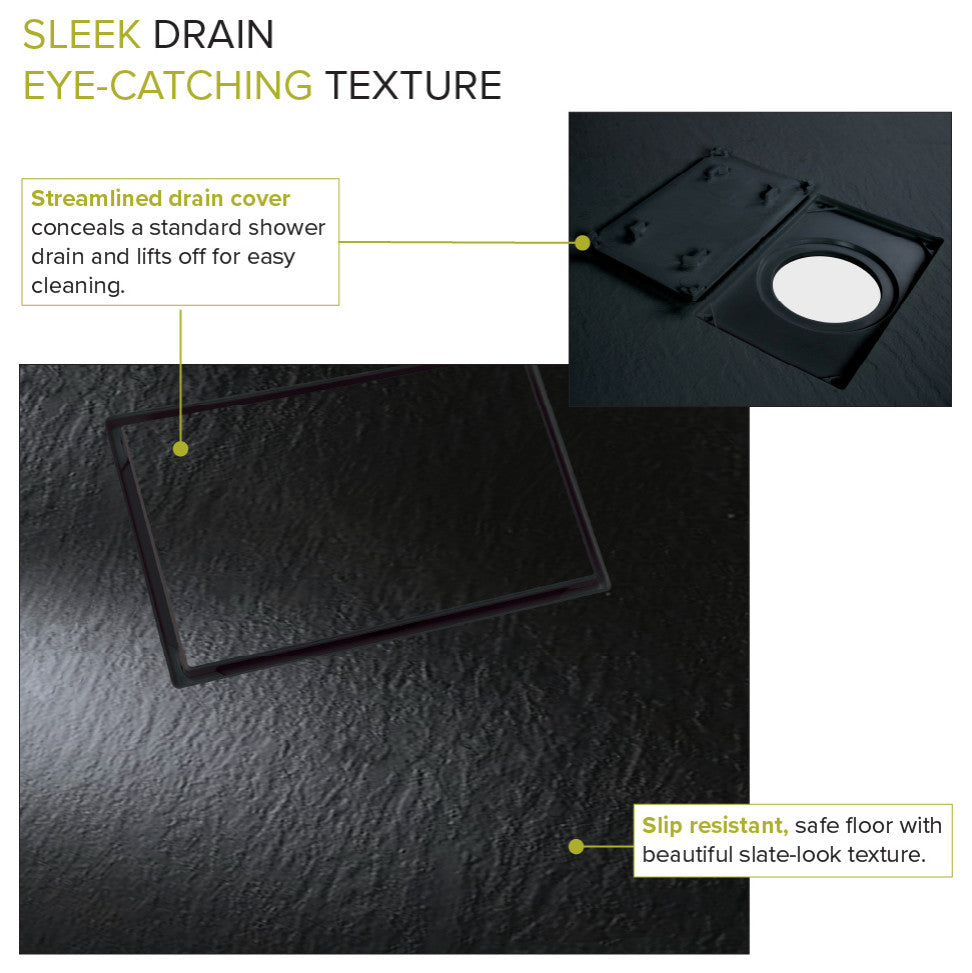 Transolid 60-in L x 31.5-in W Zero Threshold Center Drain Shower Base, Black