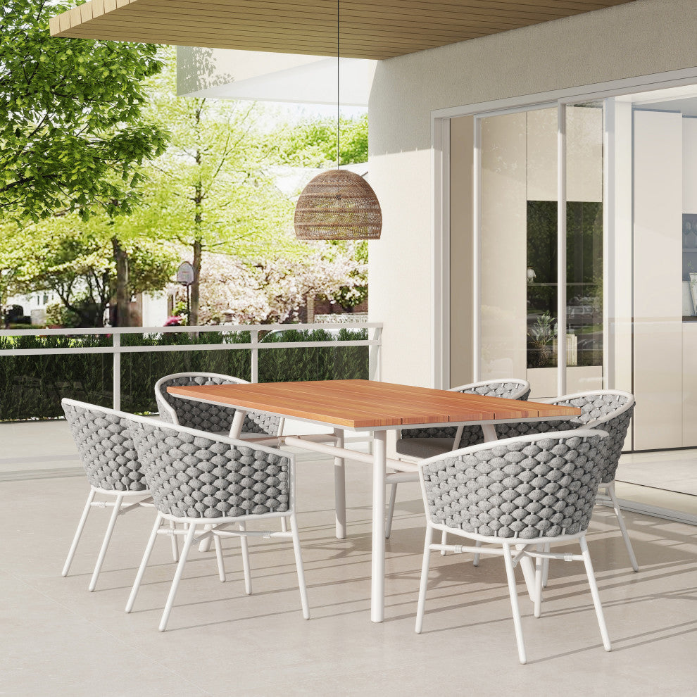 Rowan 24" Weaving Rope Outdoor Patio Dining Chairs, Set of 2, Optic White Acrylic
