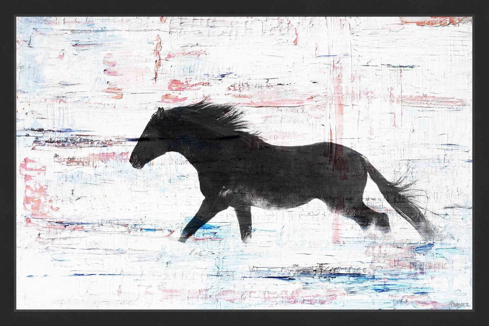 Parvez Taj "Black Horse Stride" Framed Painting Print, 24"x16"