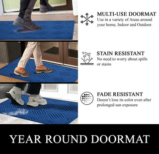 A1HC Superior Absorbant Polypropylene Doormat, Blue Checkered, 18"x30"