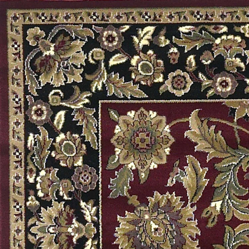 HomeRoots 5' x 8' Red or Black Floral Bordered Area Rug