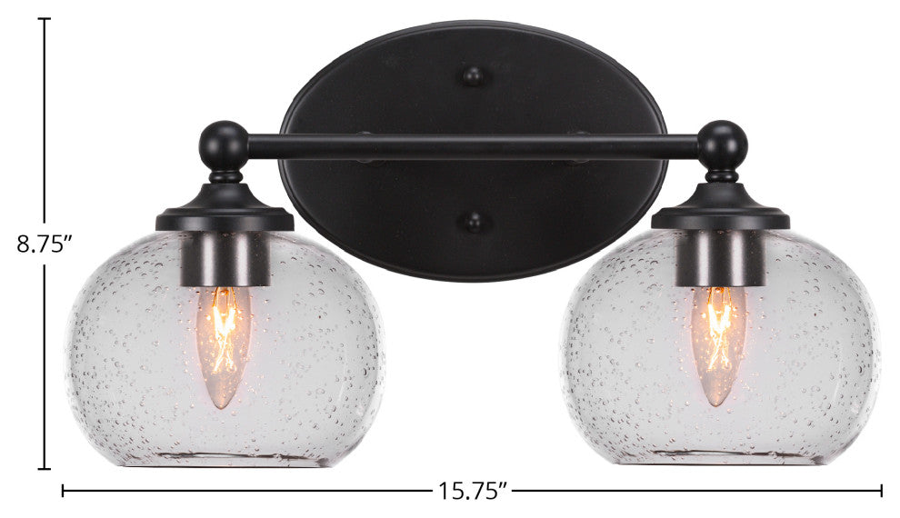 Capri 2-Light Bath Bar, Matte Black/Clear Bubble