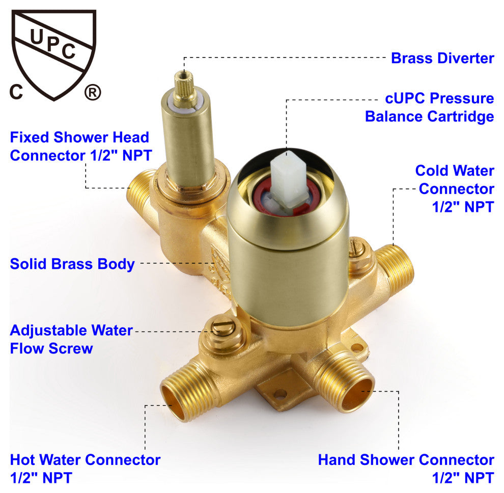 Wellfor Shower Faucet, 12" Ceiling Rain Shower Head With Handheld Combo Set