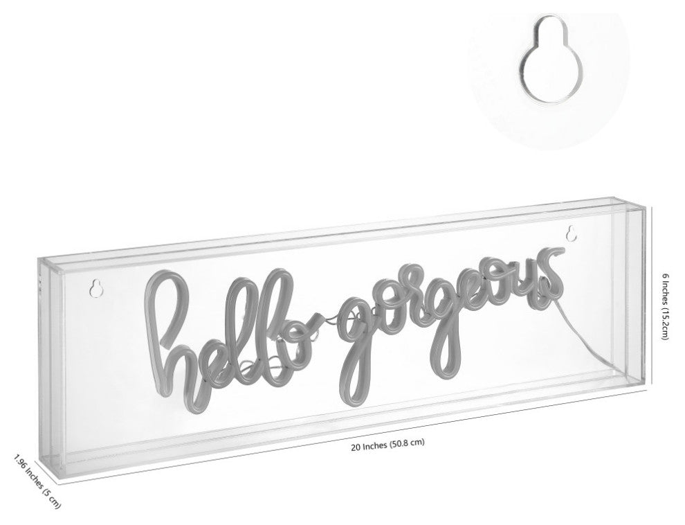 Hello Gorgerous 20" Contemporary Acrylic Box USB Operated LED Neon Light, Yellow