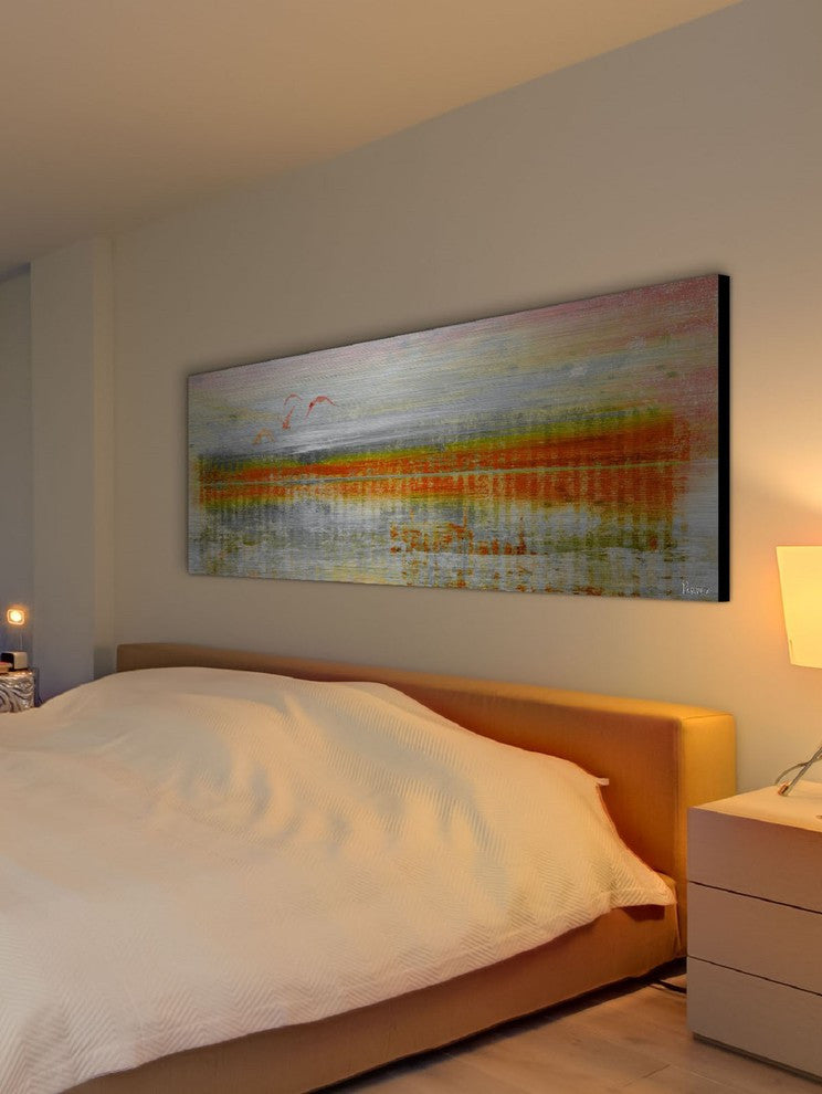 "Linear Birds" Fine Art Canvas Print, 45"x15"