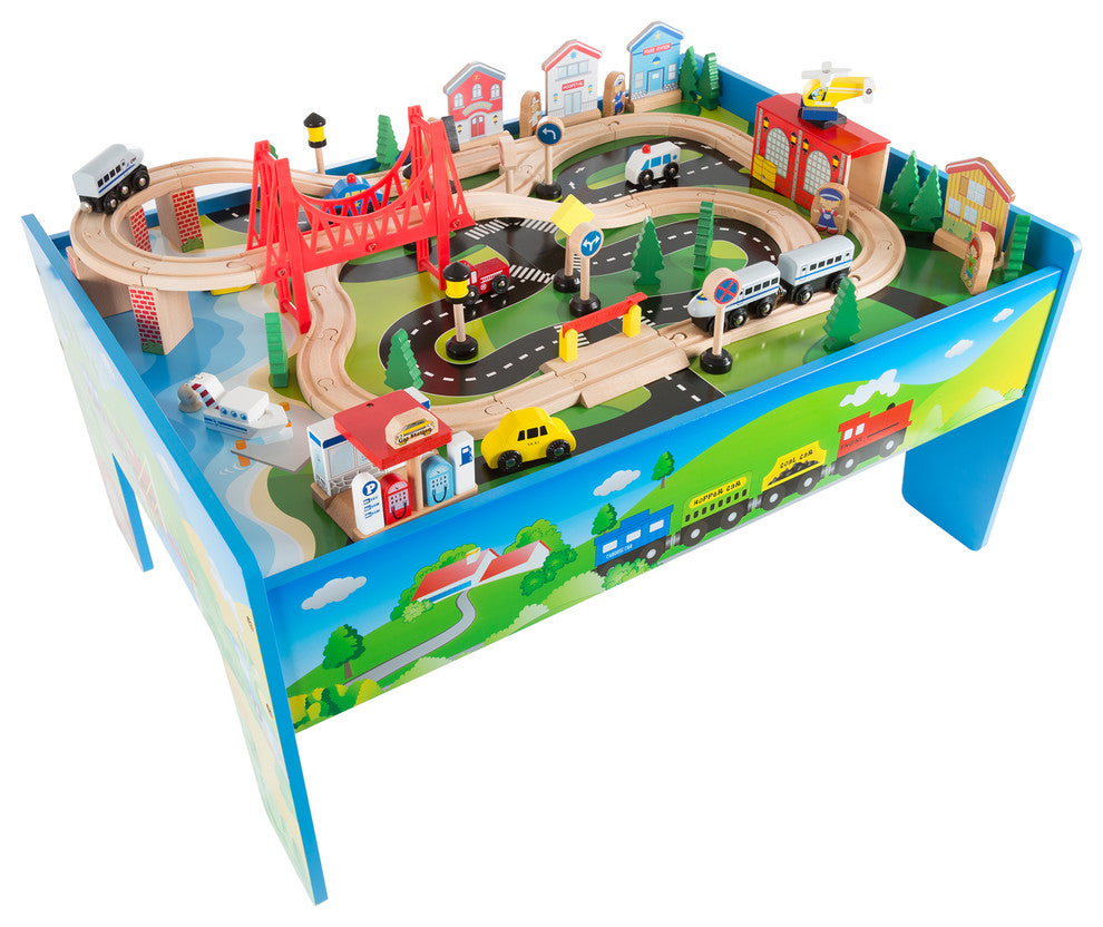 Wooden Train Set Table for Kids