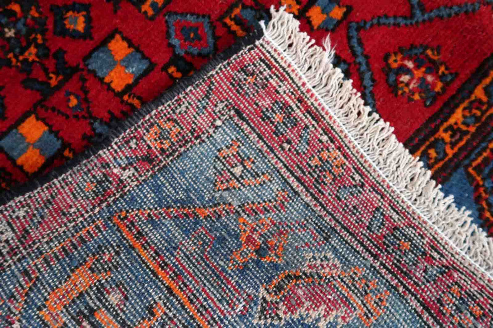 Handmade Vintage Persian Hamadan Rug 4.3'x6.4', 133cmx196cm 1950s