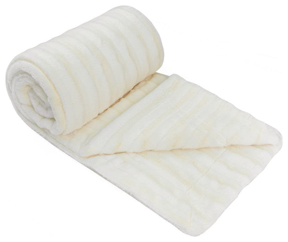 Derby Jumbo Over-Sized Double Sided Faux Fur Throw Blanket, Antique White, 60"x80"