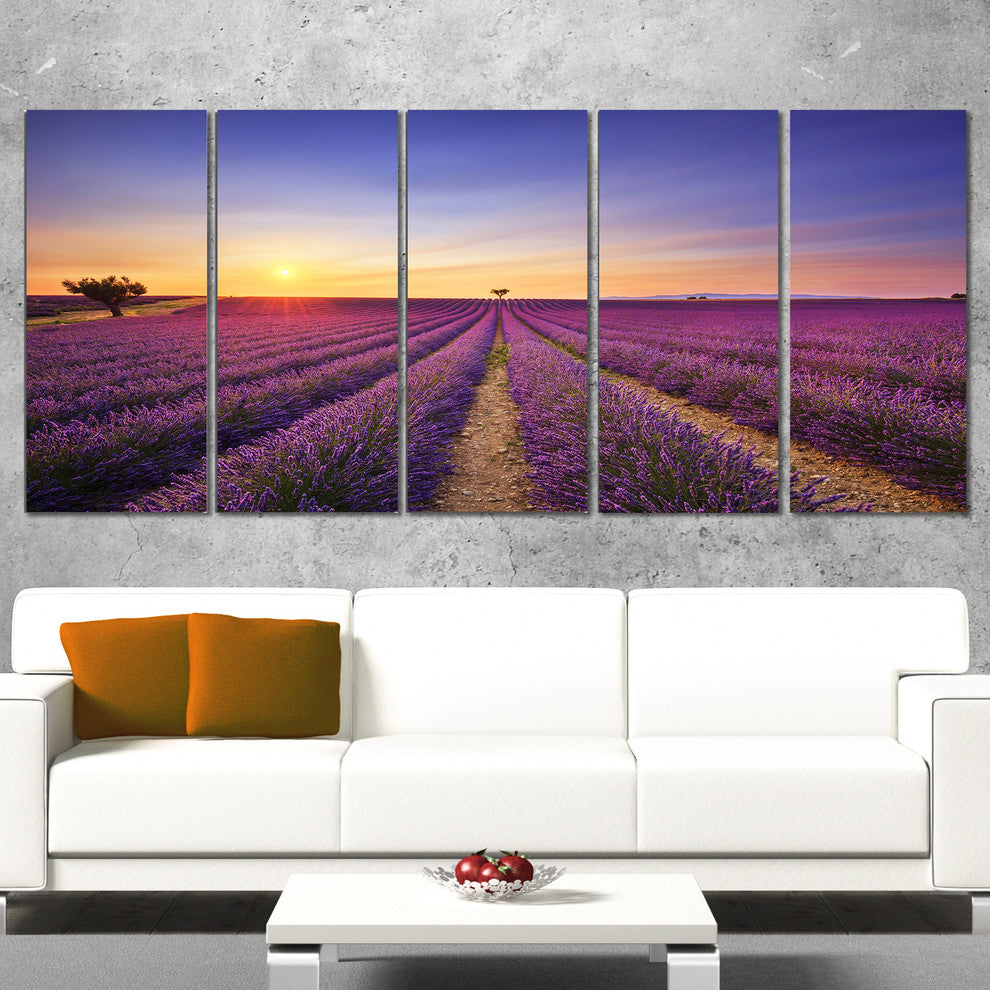 "Lavender Field in Provence France" Landscape Wall Art Print, 5 Panels, 60"x28"