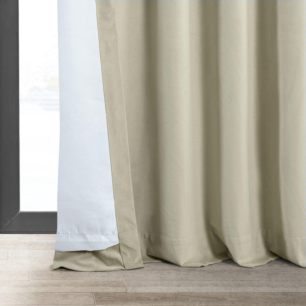 Signature Blackout Velvet Curtain Single Panel, Cool Beige, 50"x108"