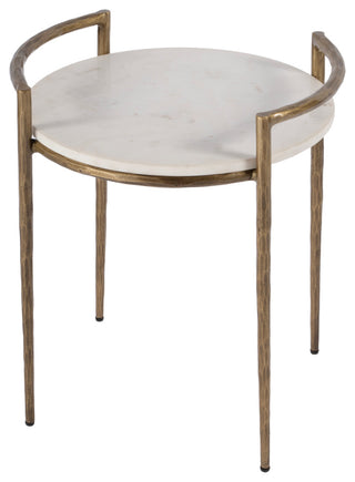 Madlyn 19 in. W Round Marble and Iron Side Table