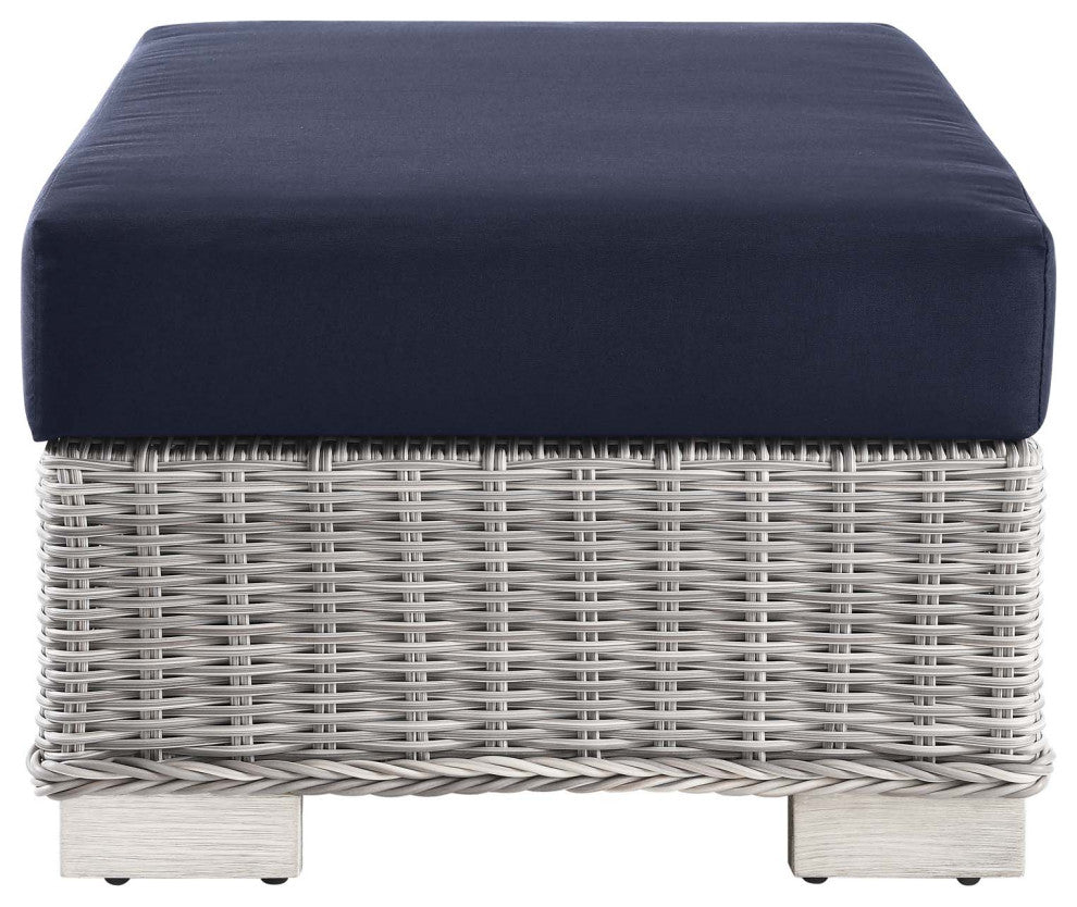 Lounge Chair Chaise, Rattan, Wicker, Gray Blue Navy, Modern, Outdoor Patio