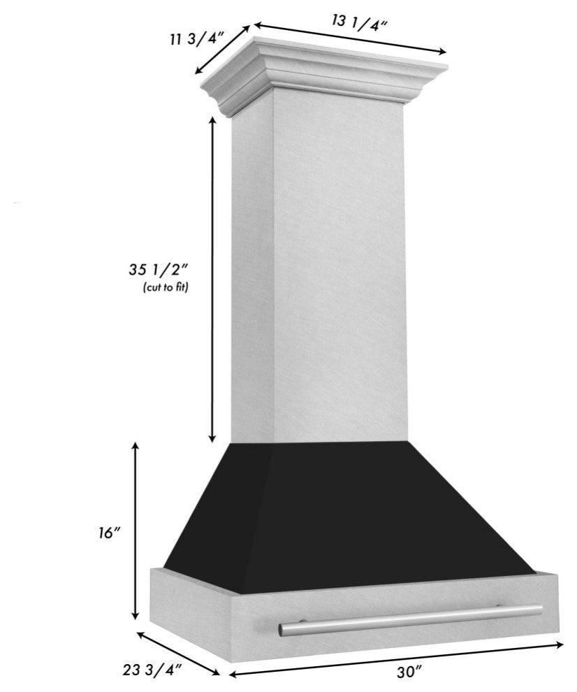 ZLINE 30 In. Wall Mount Range Hood, DuraSnow With Black Matte, 8654SNX-BLM-30