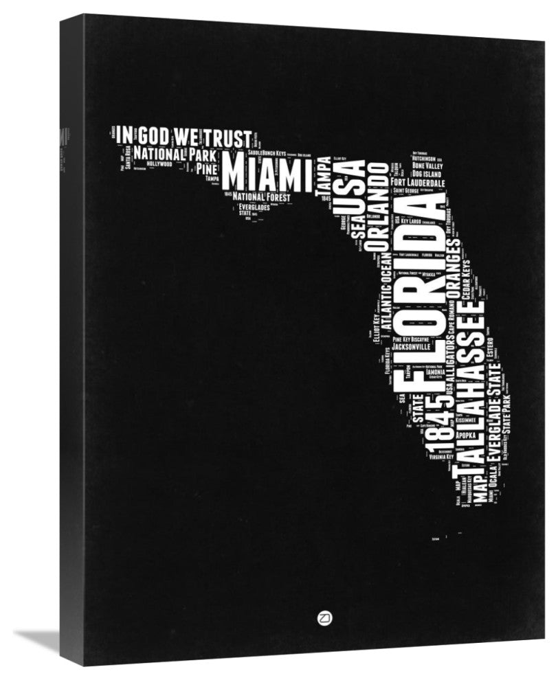 "Florida Black and White Map" Fine Art Print