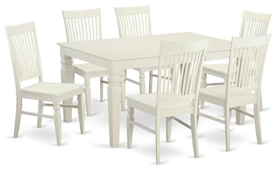 7-Piece Dining Room Set, Table and 6 Chairs, Linen White