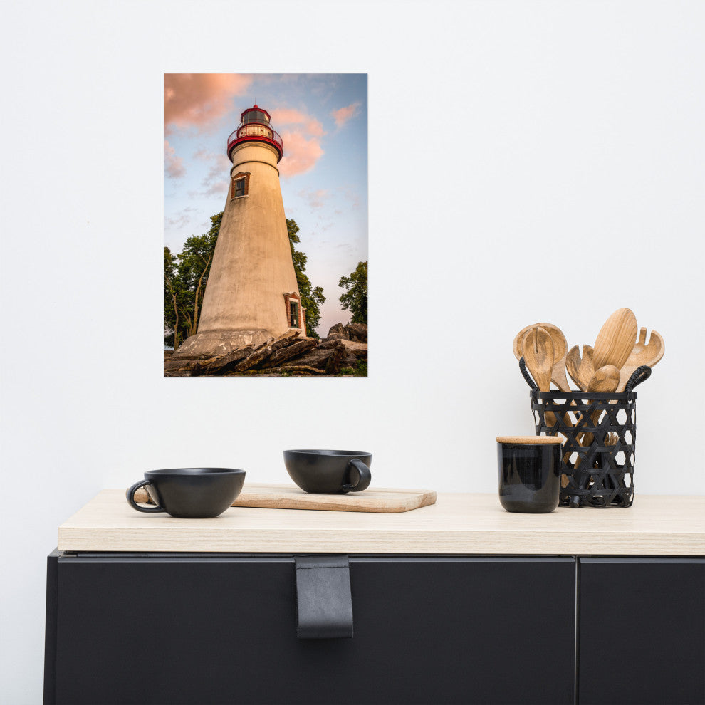 Marblehead Lighthouse at Sunset From the Shore Unframed Wall Art Prints, 12" X 18"