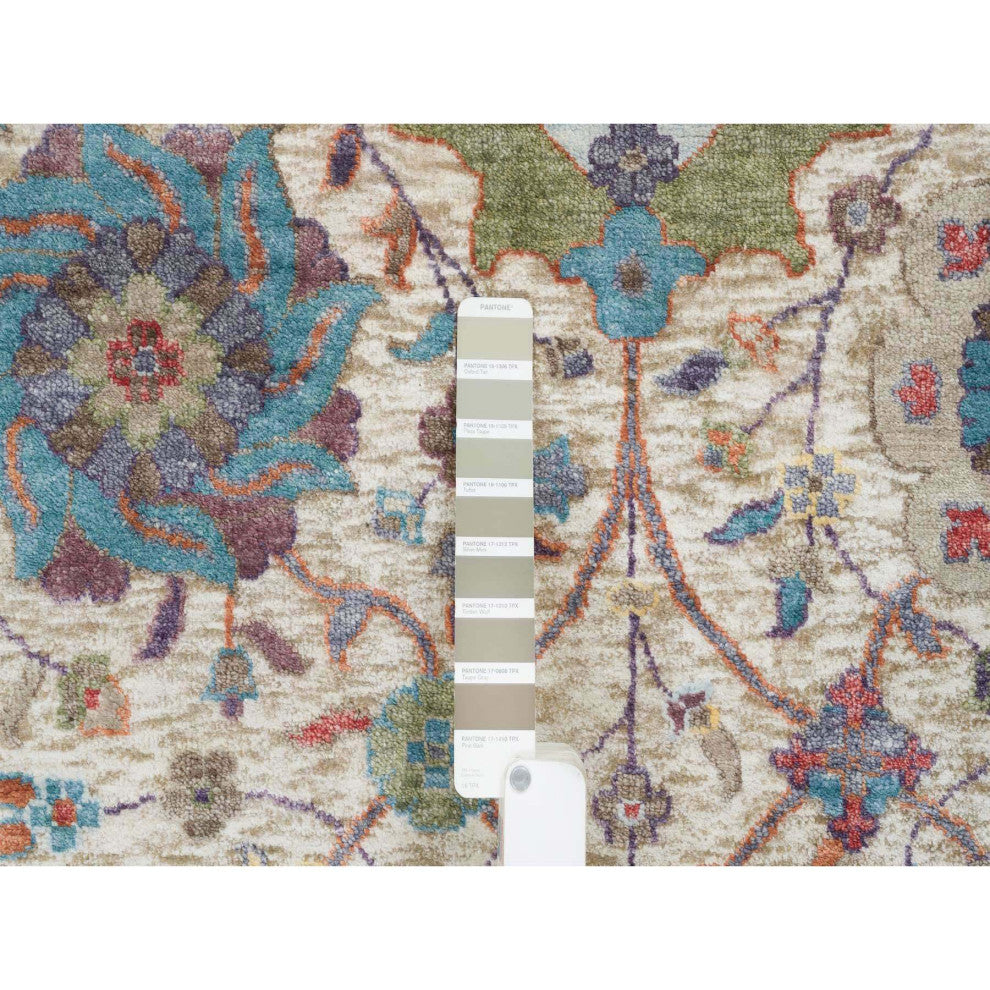 Ivory Hand Knotted Tabriz Vase With Flower Design Silk With Wool Rug 8'3"x10'3"