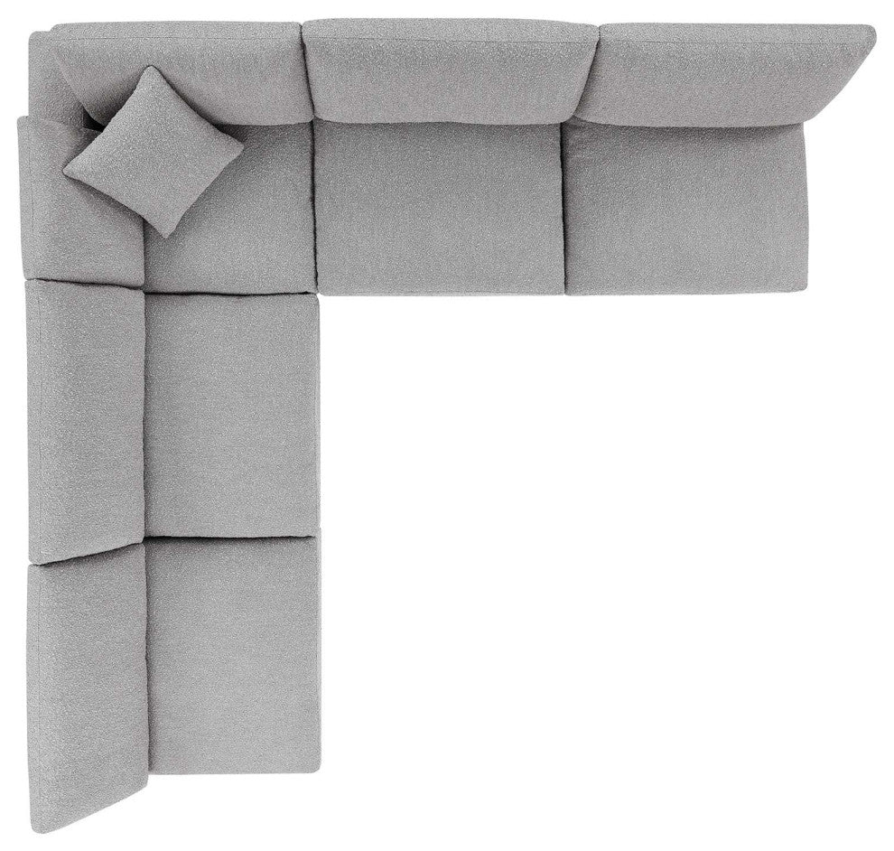 Commix Down Filled Overstuffed Boucle Fabric 5-Piece Sectional Sofa, Light Gray