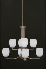 Apollo 8 Light Chandelier In Graphite, 5.5" White Linen Glass