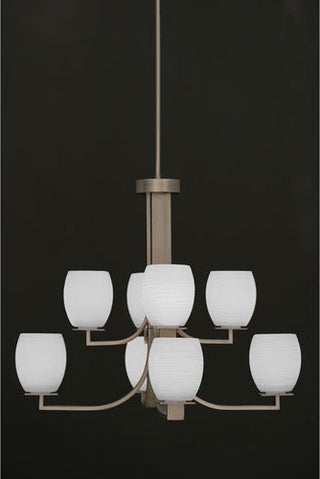 Apollo 8 Light Chandelier In Graphite, 5.5" White Linen Glass