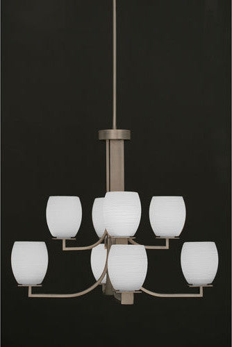 Apollo 8 Light Chandelier In Graphite, 5.5" White Linen Glass