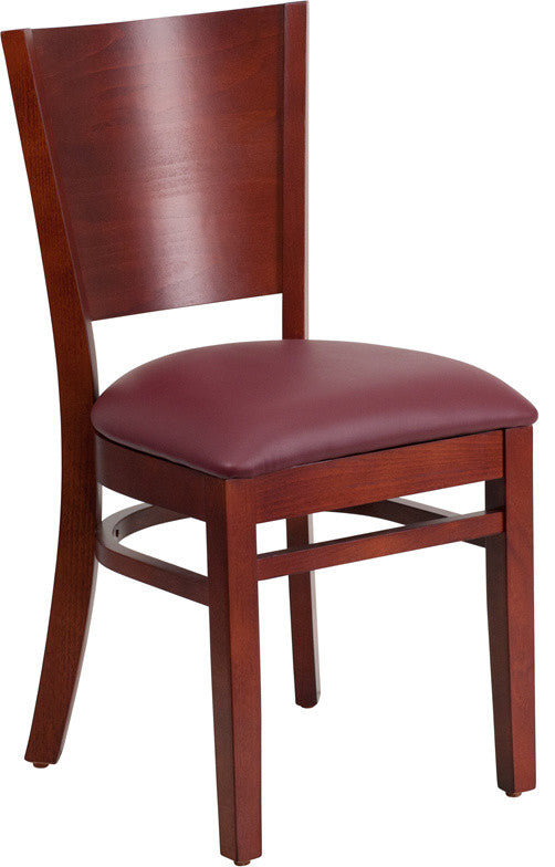 Dyersburg Wood Chair Solid Back Mahogany, Burgundy Vinyl Seat
