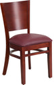 Dyersburg Wood Chair Solid Back Mahogany, Burgundy Vinyl Seat