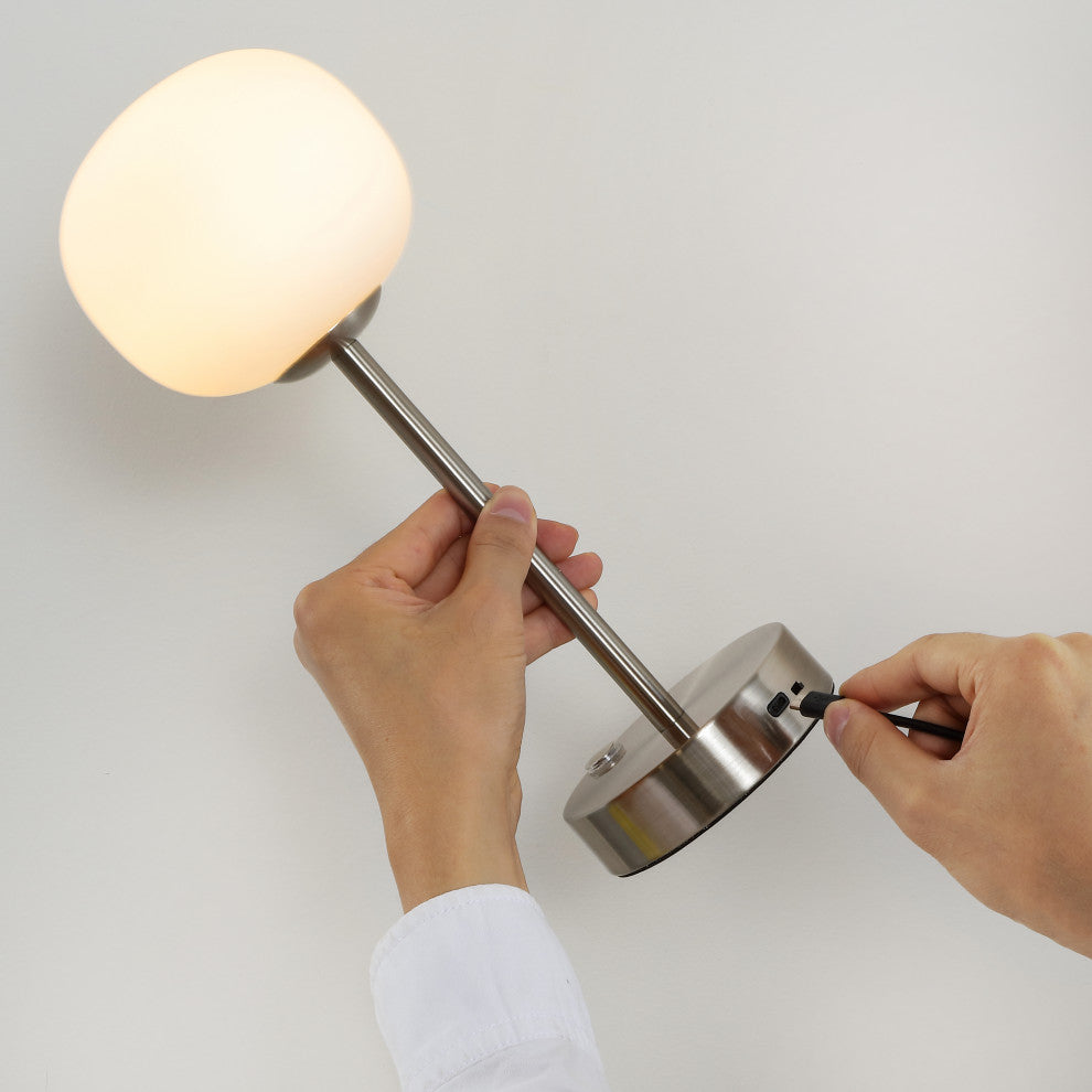12.25" Modern Minimalist Iron Rechargeable Integrated LED Table Lamp, Nickel