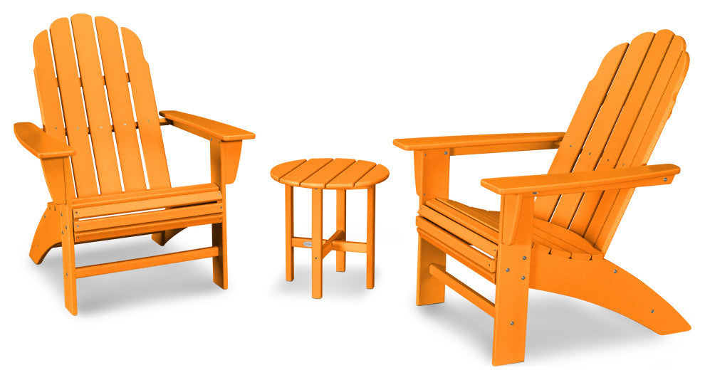POLYWOOD Vineyard 3-Piece Curveback Adirondack Set, Tangerine