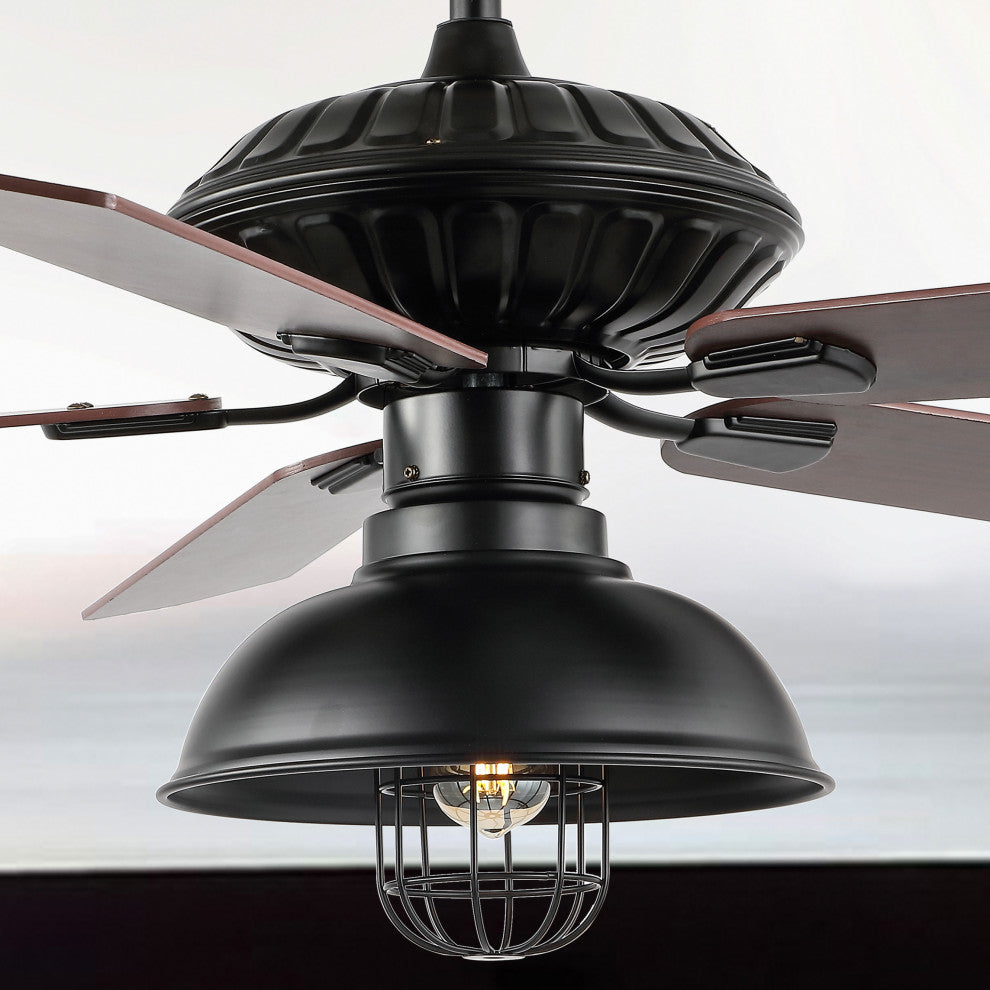 Ashton 52" 1-Light Farmhouse Iron Dome Shade LED Ceiling Fan With Remote, Black