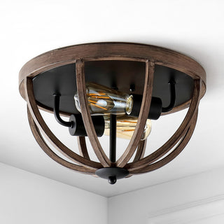 Darlene 13" 2-Light Iron Rustic LED Flush Mount, Brown