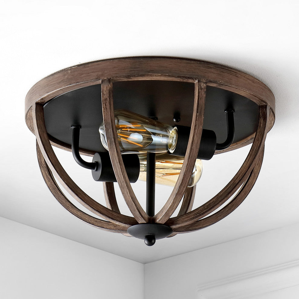 Darlene 13" 2-Light Iron Rustic LED Flush Mount, Brown