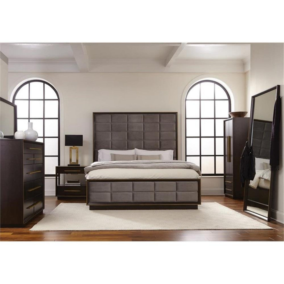 Coaster Durango Wood Queen Upholstered Bed Smoked Peppercorn and Gray