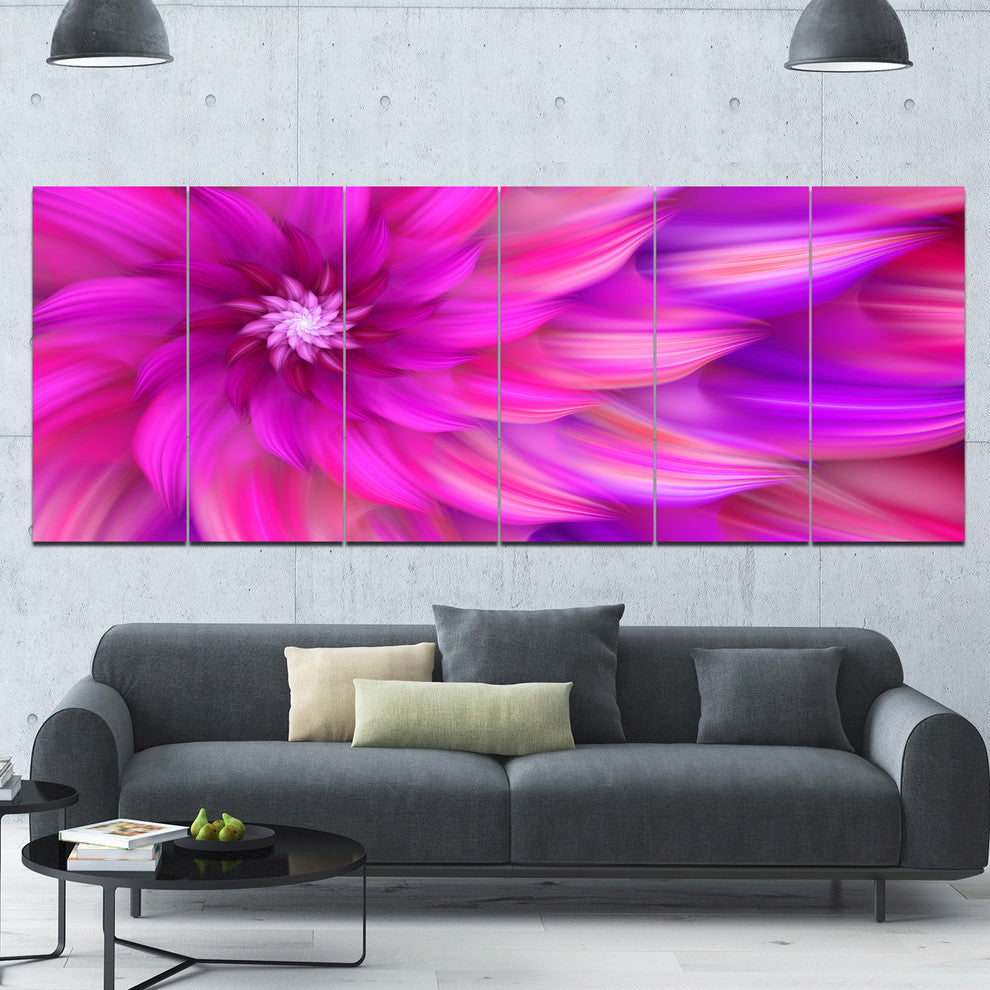 Massive Pink Fractal Flower, Floral Canvas Art Print, 70"x28", 6 Panels