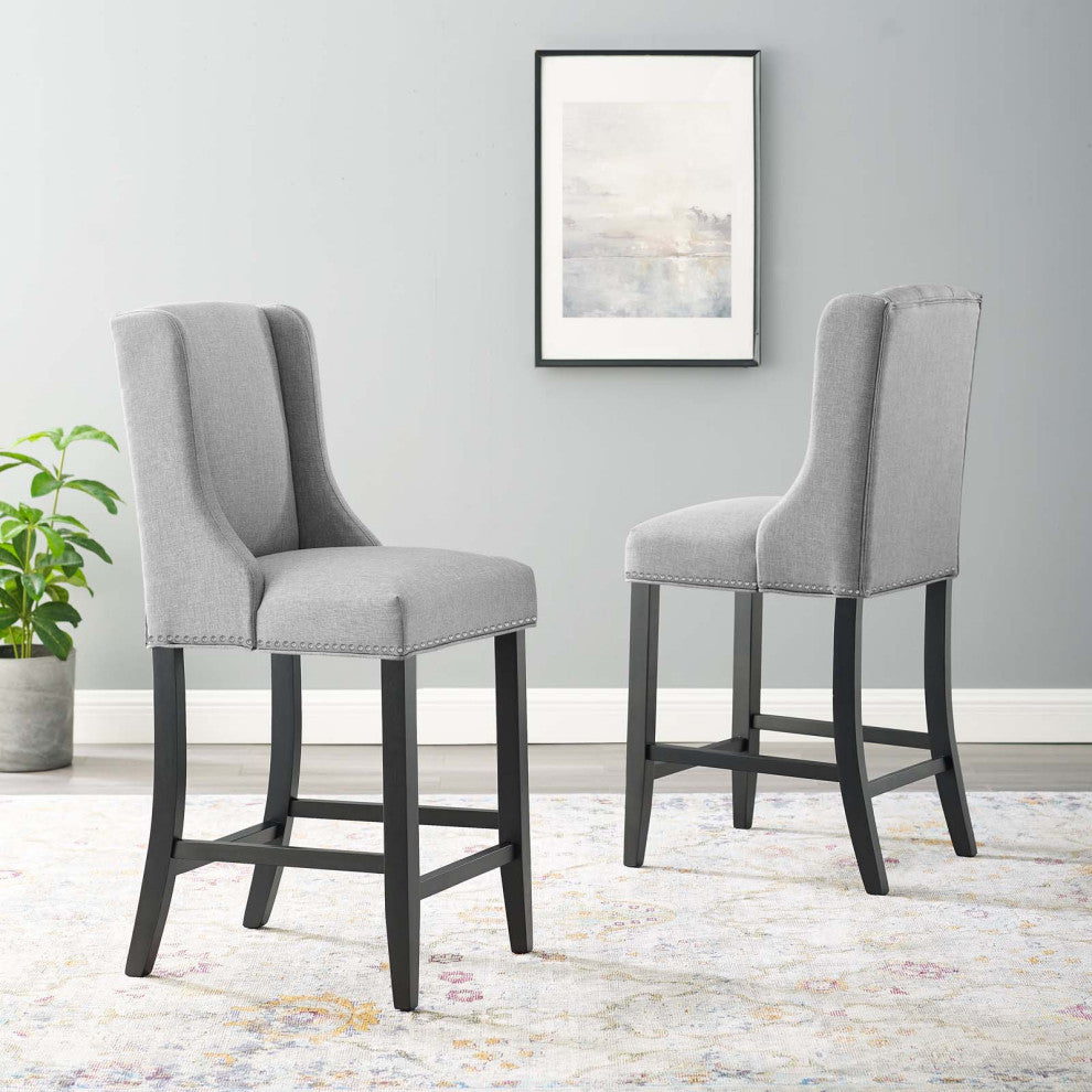 Baron Counter Stool Upholstered Fabric Set of 2 - Light Gray